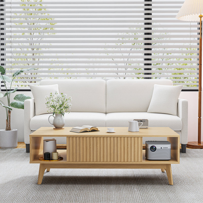 39" Modern Fluted Lift-Top Coffee Table with Storage, Oak