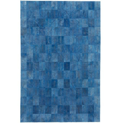 Cowhide Geometric Area Rug in Denim
