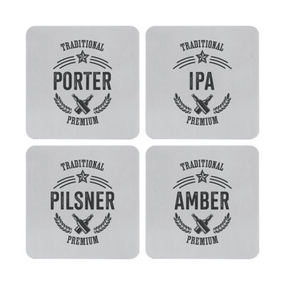 Stainless Steel Square 4 Piece Coaster Set
