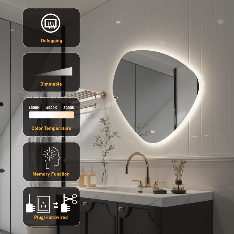 Wall Mounted Back Light Bathroom Frameless Drop Shape LED Mirror With Anti- Fog And Memory Function