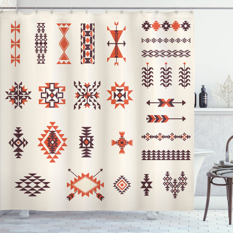 Ayla Geometric Shower Curtain with Hooks Included, 69" W x 75" L
