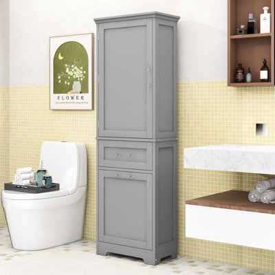 Armoire de salle de bain autoportante moderne en bois avec tablette réglable et deux tiroirs Lussan
