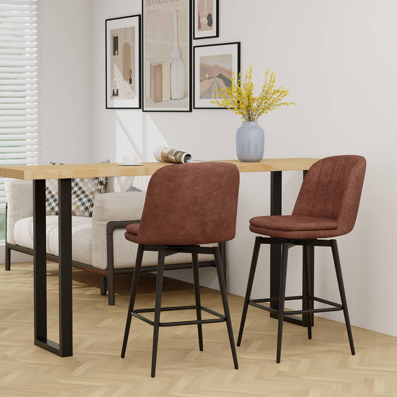 Costway 27 Inch Swivel Bar Stool With Padded Seat Metal Legs & Footrest, 2