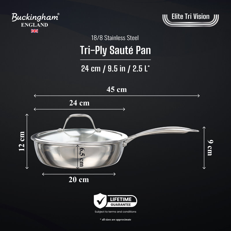 Buckingham Elite Tri-Ply 18/8 Stainless Steel Sauté Pan 24 Cm