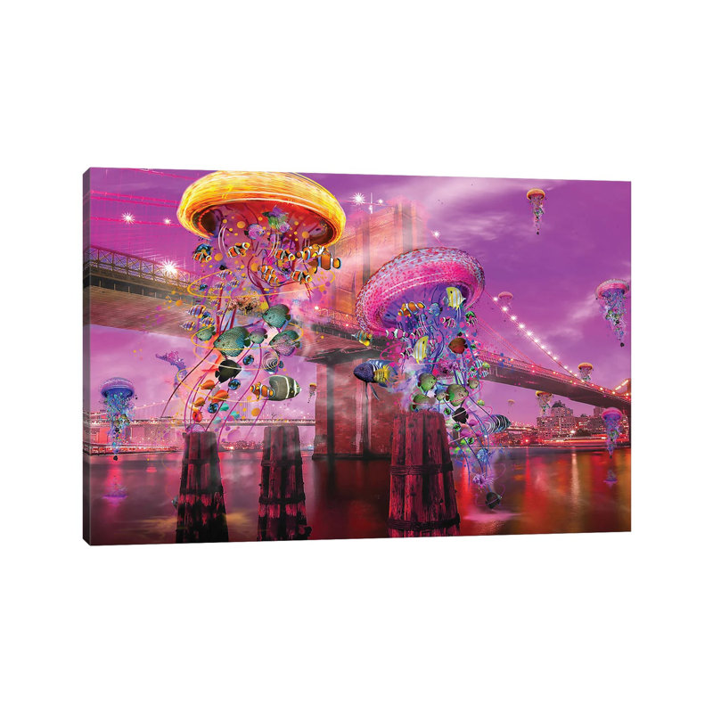 Electric Jellyfish Brooklyn by David Loblaw - Wrapped Canvas Print, 20.32 cm H x 30.48 cm W