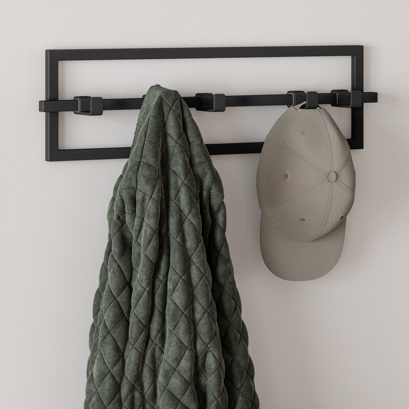 Black Steel Wall Hook with Movable Hooks