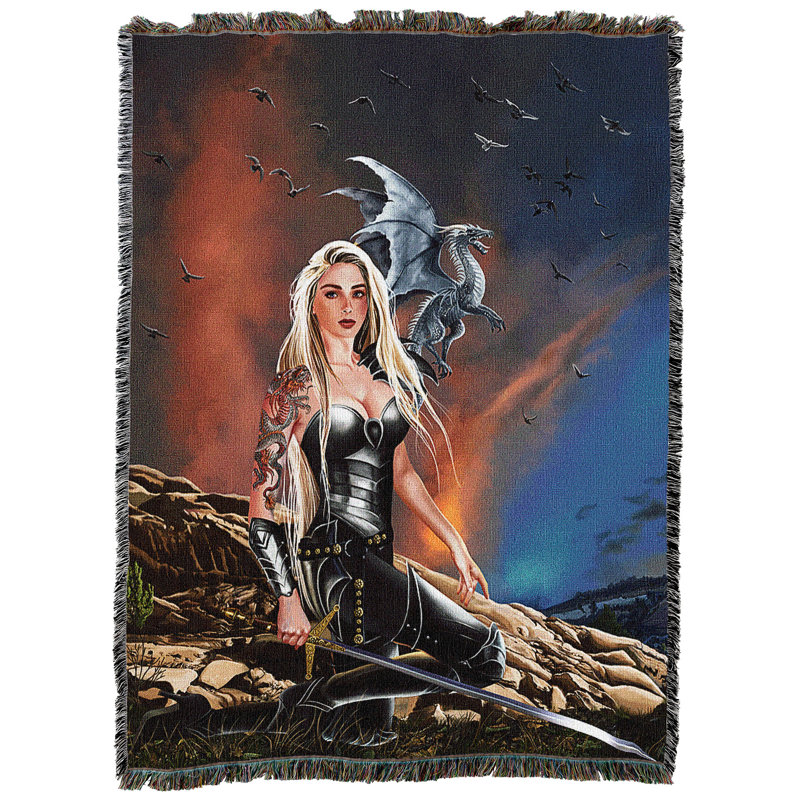 Pure Country Weavers Bradamante, Lady of Steel with Dragon Blanket by Nene Thomas - Gift Fantasy Tapestry Throw Woven from Cotton - Made in The USA (72x54)