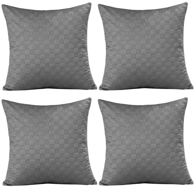 Luxury Check Velvet Cushion Covers Set Of 4 Soft Throw cases , Grey
