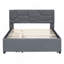 Lit plateforme double tapissier pleine grandeur avec tête de lit à motif brique, avec lit gigogne simple et 2 tiroirs, tissu en lin, gris-614225595