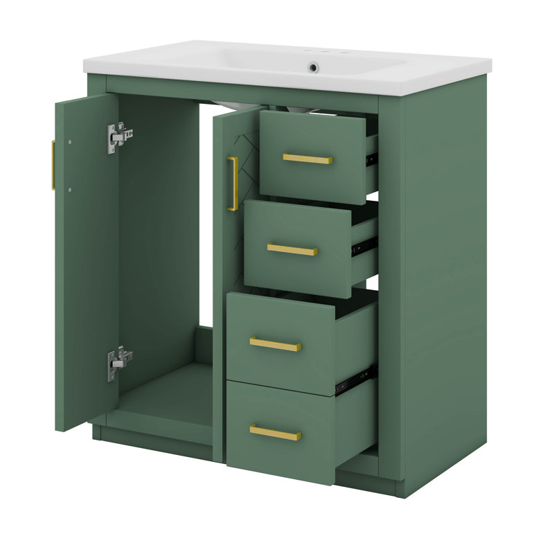 Ensemble de meuble-lavabo 30 po avec lavabo en céramique et porte à 3 tiroirs, Vert