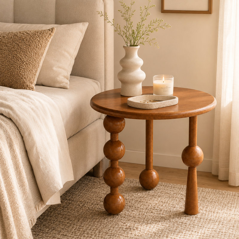 Table de bout moderne en bois massif 20 po