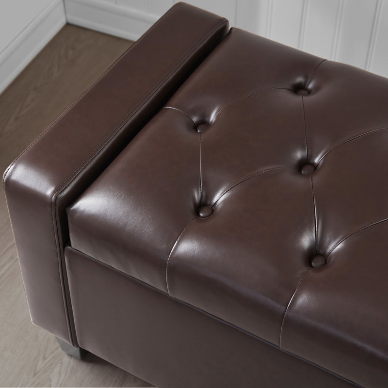 Faux Leather Upholstered Storage Bench, Brown