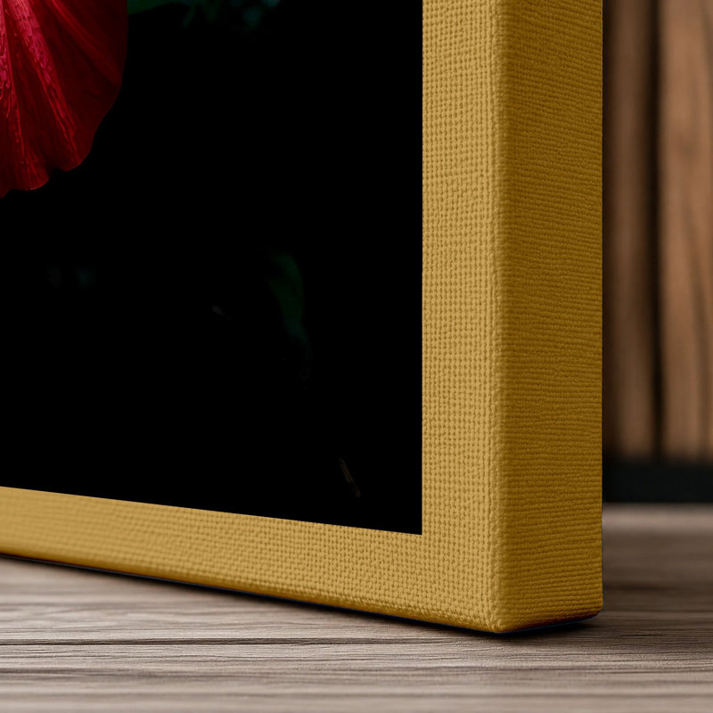 Glowing Hibiscus Botanical - Wrapped Canvas, 18x12 - 45.7 x 30.5 cm, Ochre Border