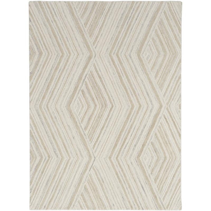 Ebern Designs Atyana Ivory Modern Indoor Wool Rug, Rectangle 3'9" x 5'9"