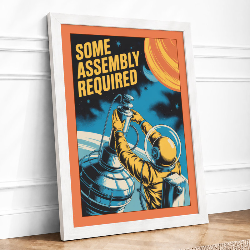 Astronaut Assembly Required Retro - Framed Print, A3 - 42.0 x 29.7 cm, White
