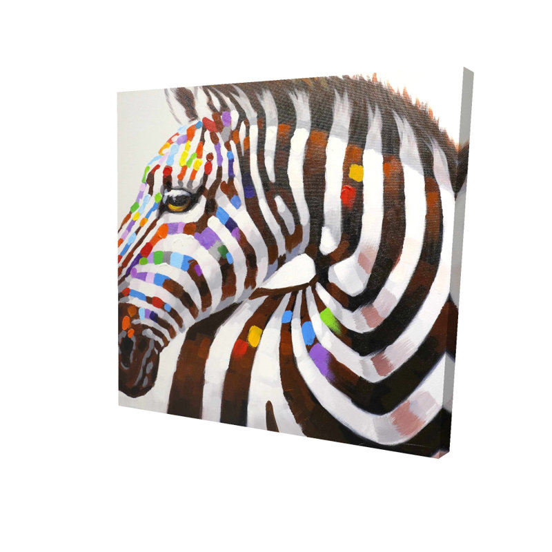 Toile zébrée colorée | Faune décorative contemporaine, H 8 po x l 8 po