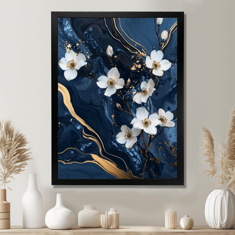 Kneeland - impressions murales florales, 32" H x 16" W, Black, Single Picture Framed Print