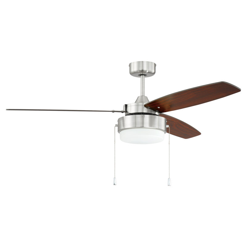 52'' Ceiling Fan with Light Kit, Brushed Polished/Silver/Walnut