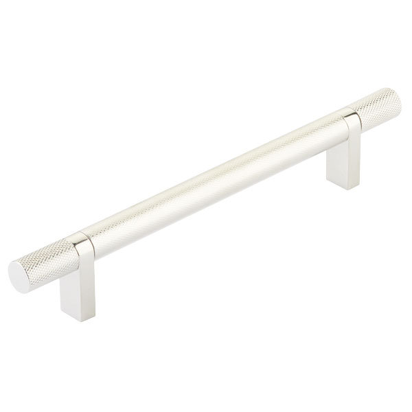 Emtek Select Cabinet Pull 6" C-C,  Rectangular Bar Stem, Knurled Bar, Polished Nickel