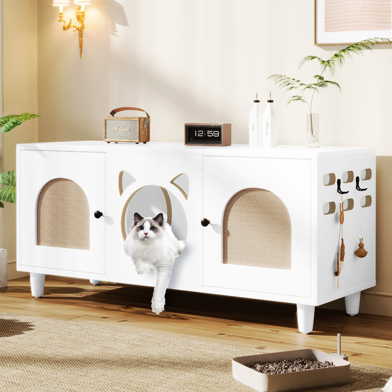 31 bacs à litière pour chat blanc crème avec portes magnétiques et crochets de rangement modernes