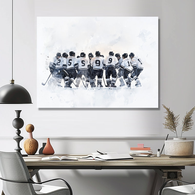 Équipe de hockey avant un match I - décor métallique, impression de hockey, H 34 po x l 44 po