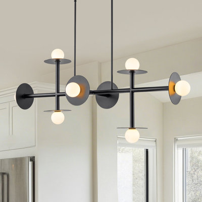 Luminaire suspendu géométrique moderne noir mat à 8 lumières avec douilles G9 pour îlot de cuisine de salle à manger à hauteur réglable