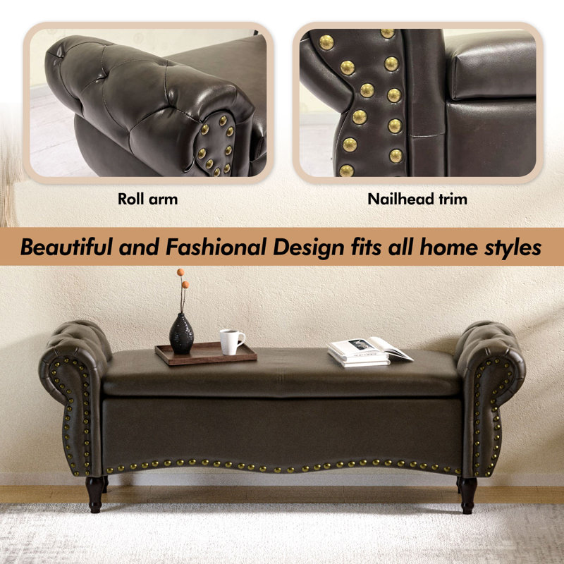 Tolkyn 51.5" Length Upholstered Bench & Ottoman, Black