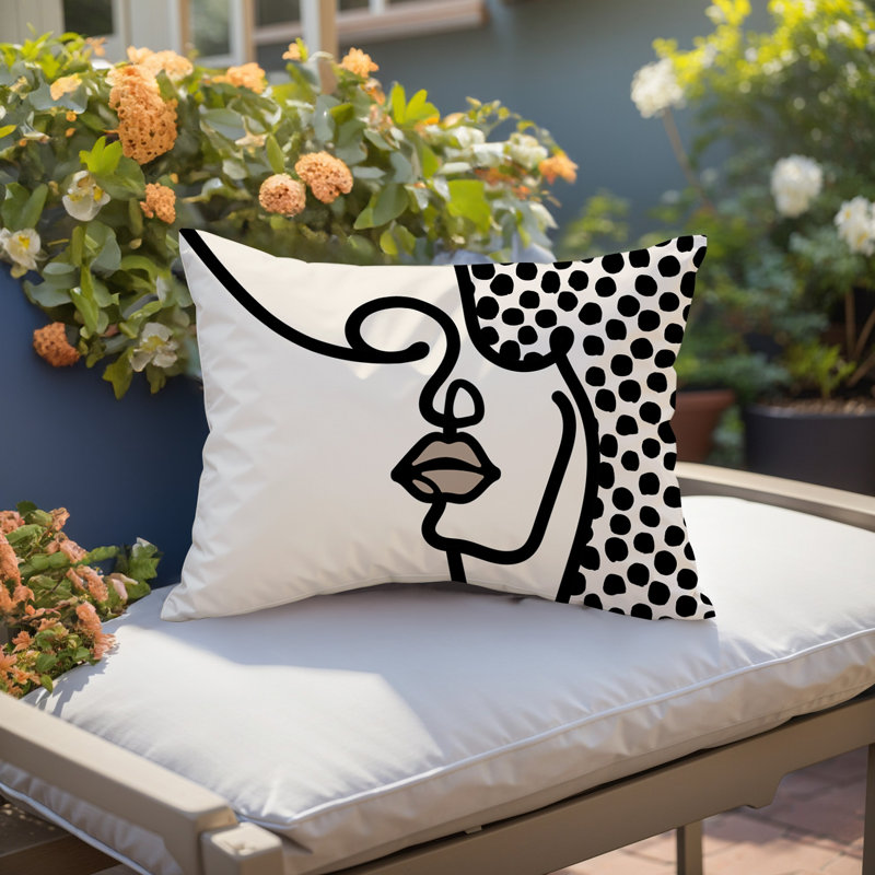 Coussin lombaire réversible intérieur / extérieur Jai Abstract, H 14 po x l 20 po, Blanc cassé / blanc