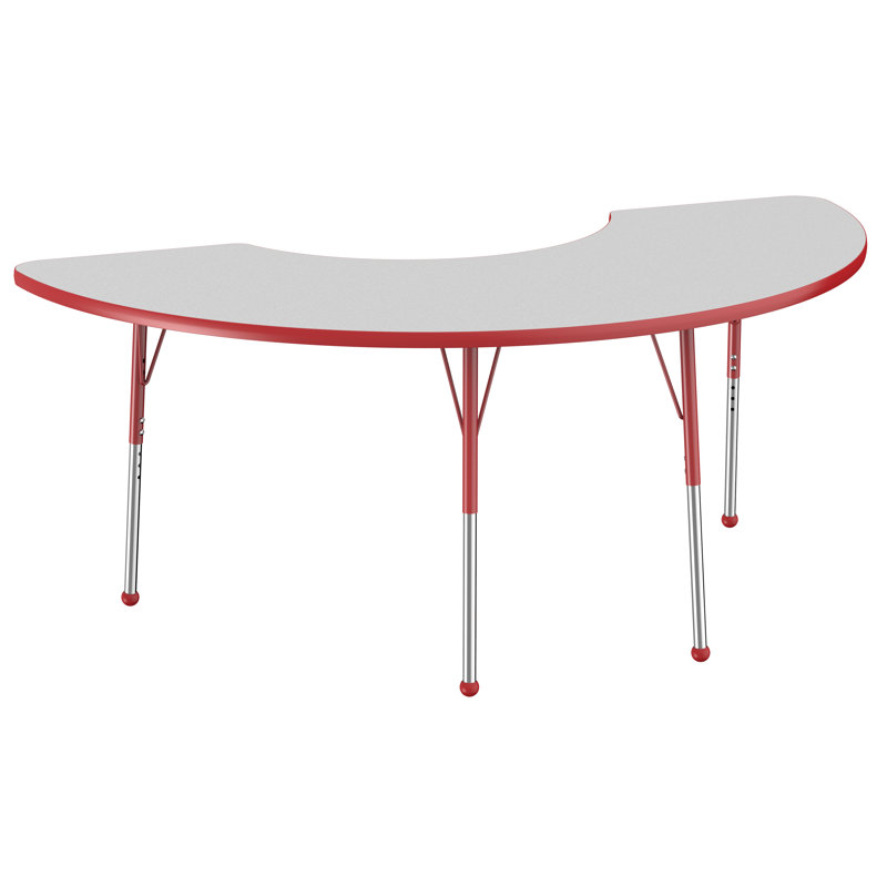 Table d'activité demi-lune 36 "x 72" avec pieds réglables, Gris et rouge, Standard Ball Glide