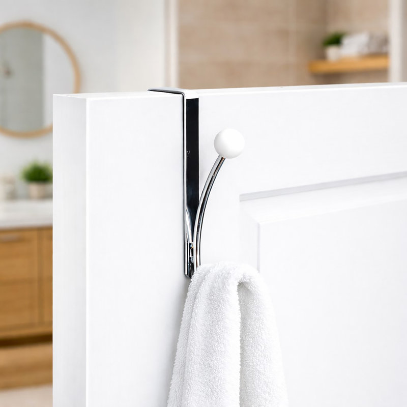 2-Hook Over-the-Door Towel Hook, Chrome/White