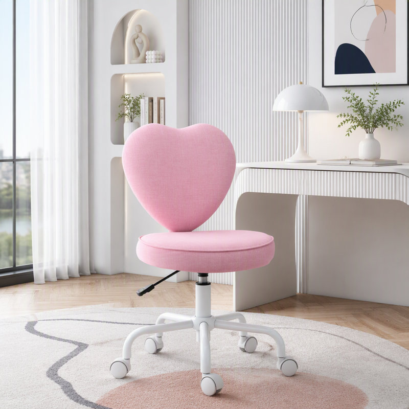 Fauteuil de coiffeuse pivotant en forme de cœur en tissu de lin avec réglage de la hauteur