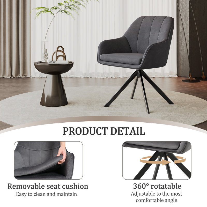 Modern Fabric Swivel Upholstered Dining Chair With Arm, Dark Grey Velvet