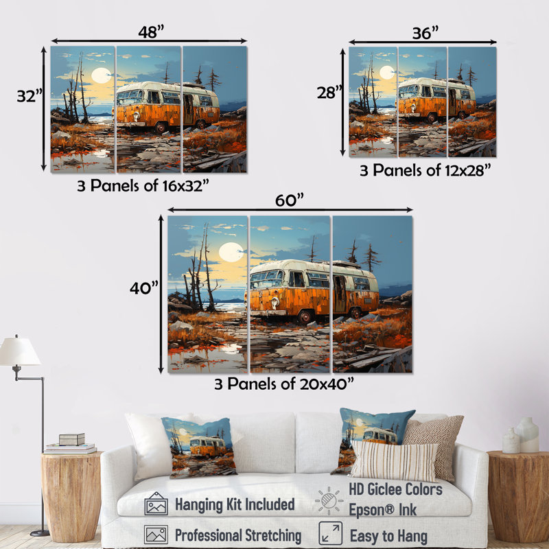 Minimalisme Camping Van Travel - ensemble d'art mural en toile, H 28 po x l 36 po