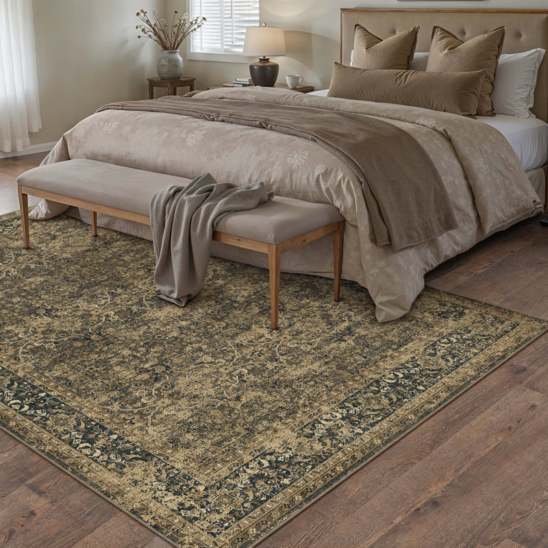 Tapis oriental lavable à la machine avec envers antidérapant Lough Vintage, Rectangle 9 pi x 12 pi