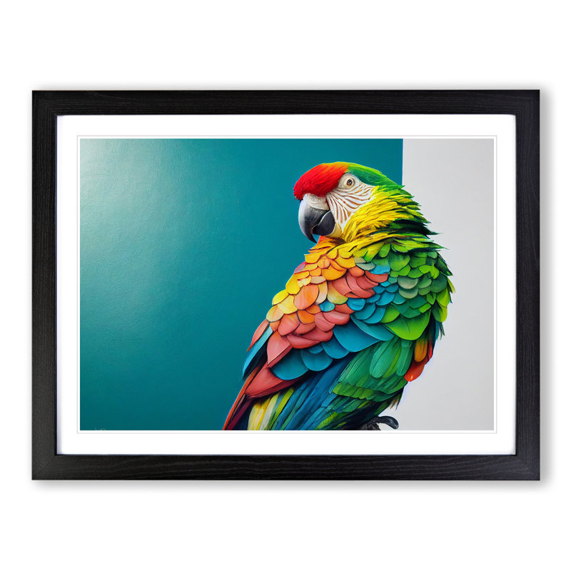Captivating Parrot 1 Piece Single Picture Frame Wall Art, 25cm H x 34cm W x 2cm D, Black