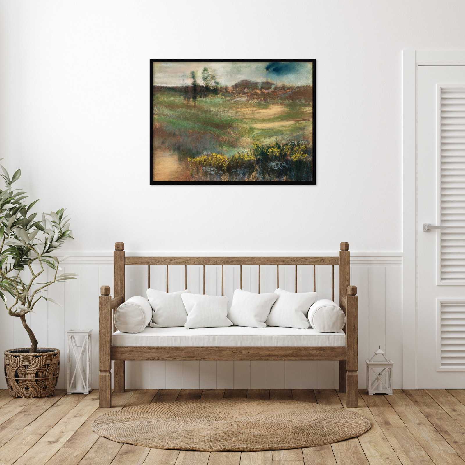 Edgar Degas's Landscape With Smokestacks Print, Black Framed, 31" H x 41" W