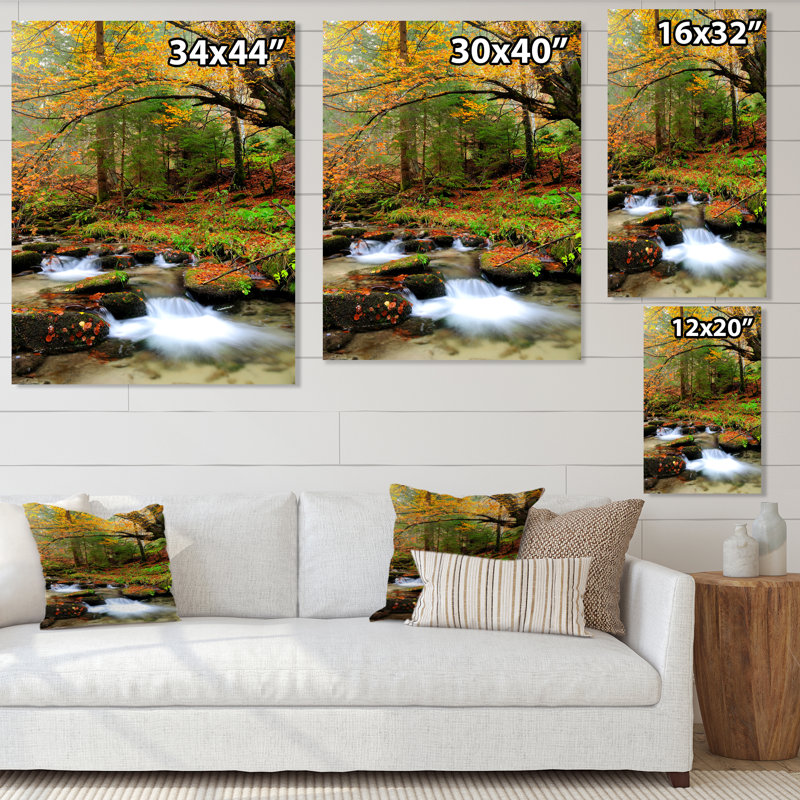 «Beautiful Autumn Forest Waterfall V», œuvre d'art traditionnelle sur toile, Toile tendue, H 20 po x l 12 po x P 1 po