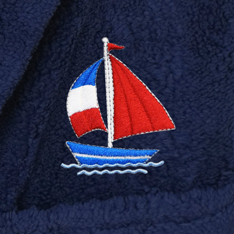 Peignoir à capuche double 100% polyester pour enfants, L, Bleu marine