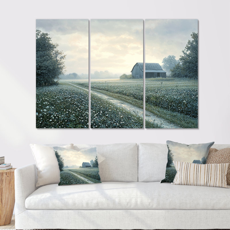 Barn Farm Photo Morning Dew - ensemble de reproductions d'art mural de ferme, Toile tendue, H 28 po x l 36 po x P 1 po