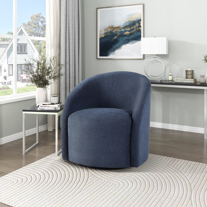 Fauteuil demi-tonneau pivotant en bois massif Boucle, Bleu