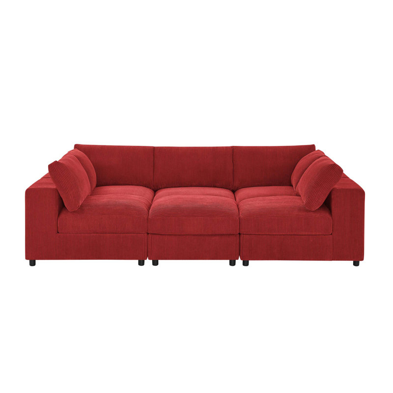 Canapé modulaire réversible modulaire avec configuration personnalisée, Velours côtelé rouge, H 33 po x l 122 po x P 104 po