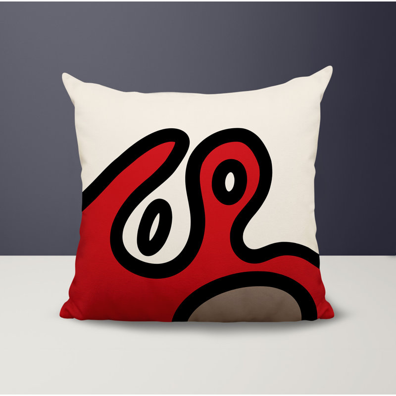 Oreiller carré réversible intérieur / extérieur Peller, H 19 po x l 19 po, Rouge / noir / blanc cassé abstrait