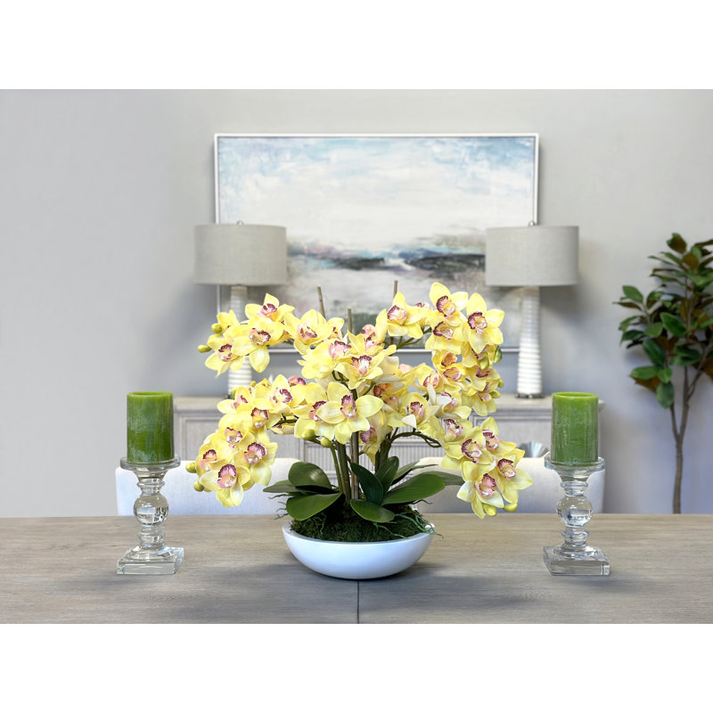 Orchids Arranged in Fiberstone Planter, Yellow