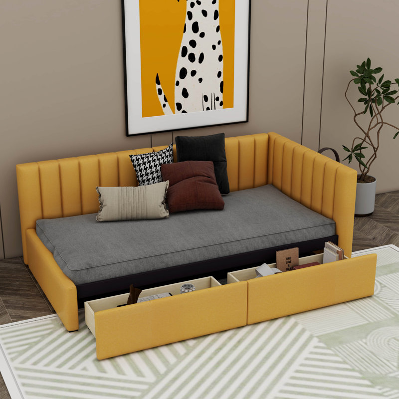 Levorne Upholstered Storage Bed, Yellow