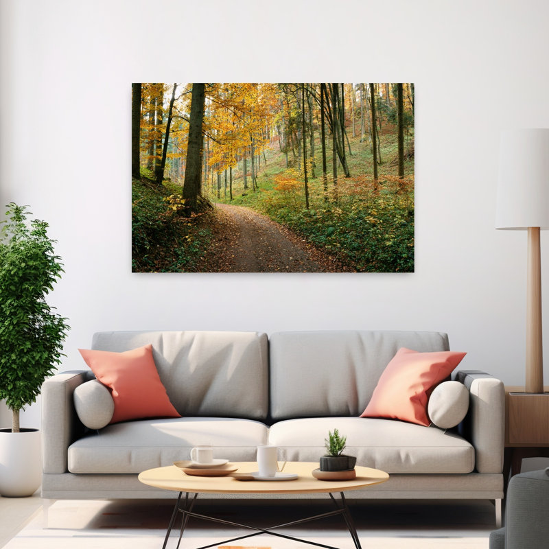 Route qui traverse une forêt, Bade-Wurtourg, Allemagne, art contemporain de paysage abstrait, H 40 po x l 60 po