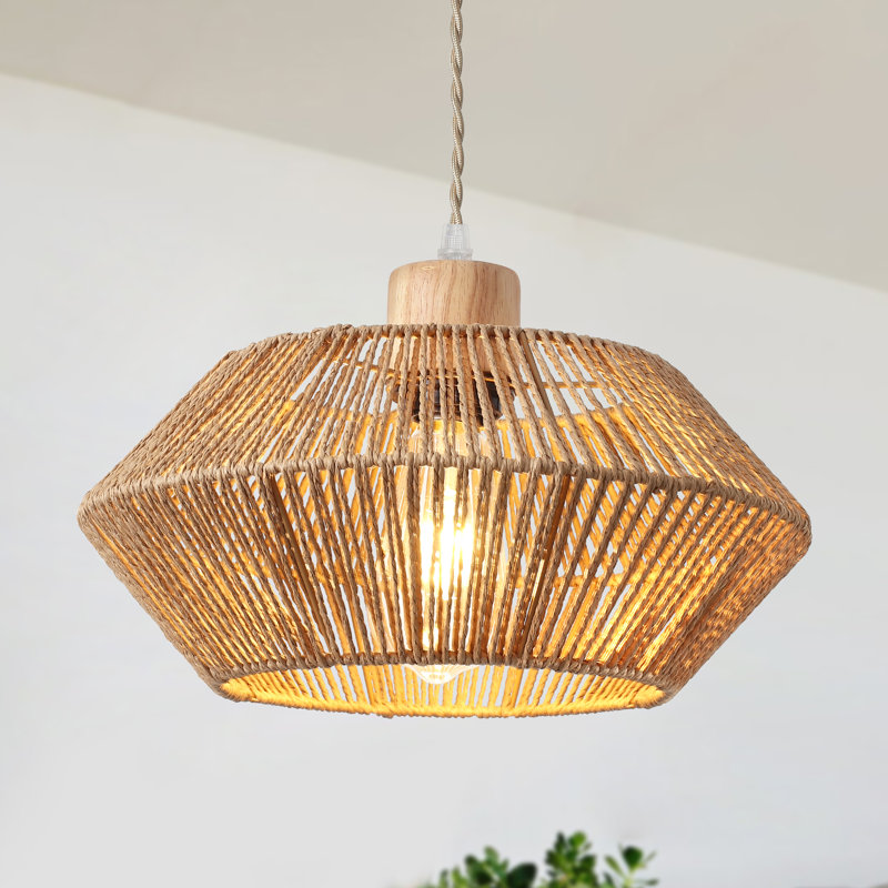  Luminaire suspendu brun clair en corde de chanvre tissé à la main Kaishawn 1 - Light Bohemian