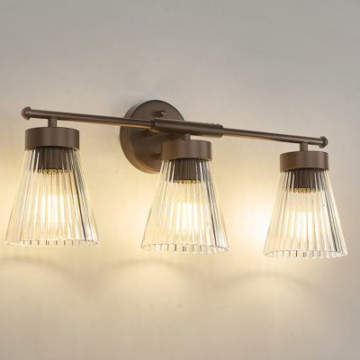 Dimmable Vintage Vanity Light, Clear Striped Glass