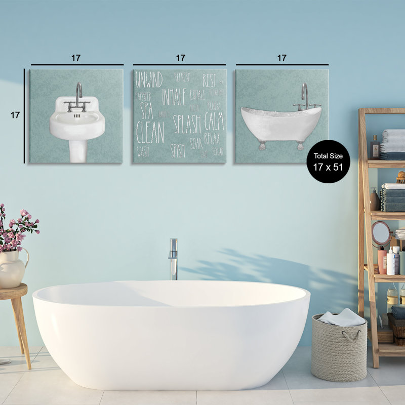 Simple Bubble Bath Typography 3pc Canvas Set, design by Matthew Piotrowicz