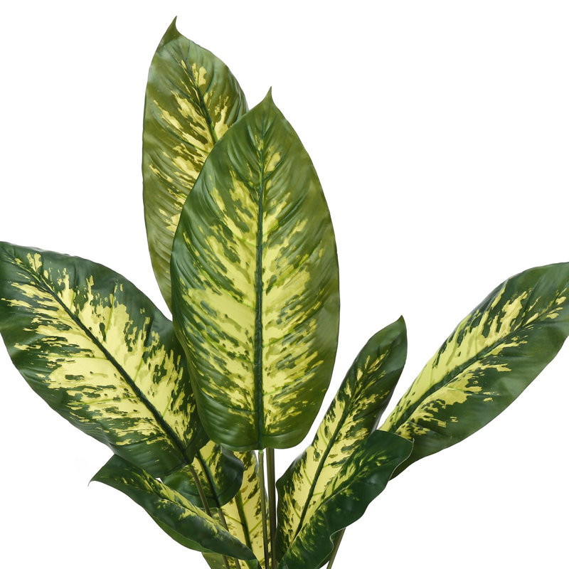 Arbre à feuilles persistantes de 47 pouces, plante artificielle, 12 feuilles de soie avec pot noir