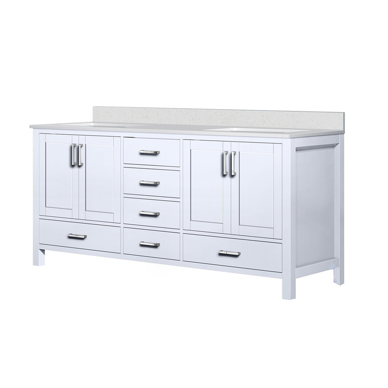 Meuble-lavabo double avec comptoir en quartz, Blanc